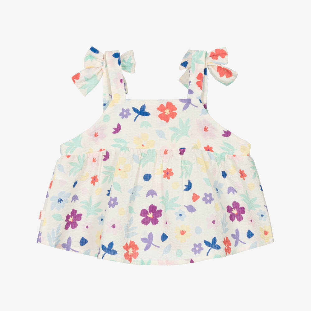 Catimini-Girls Ivory Cotton Floral Blouse | Childrensalon Outlet