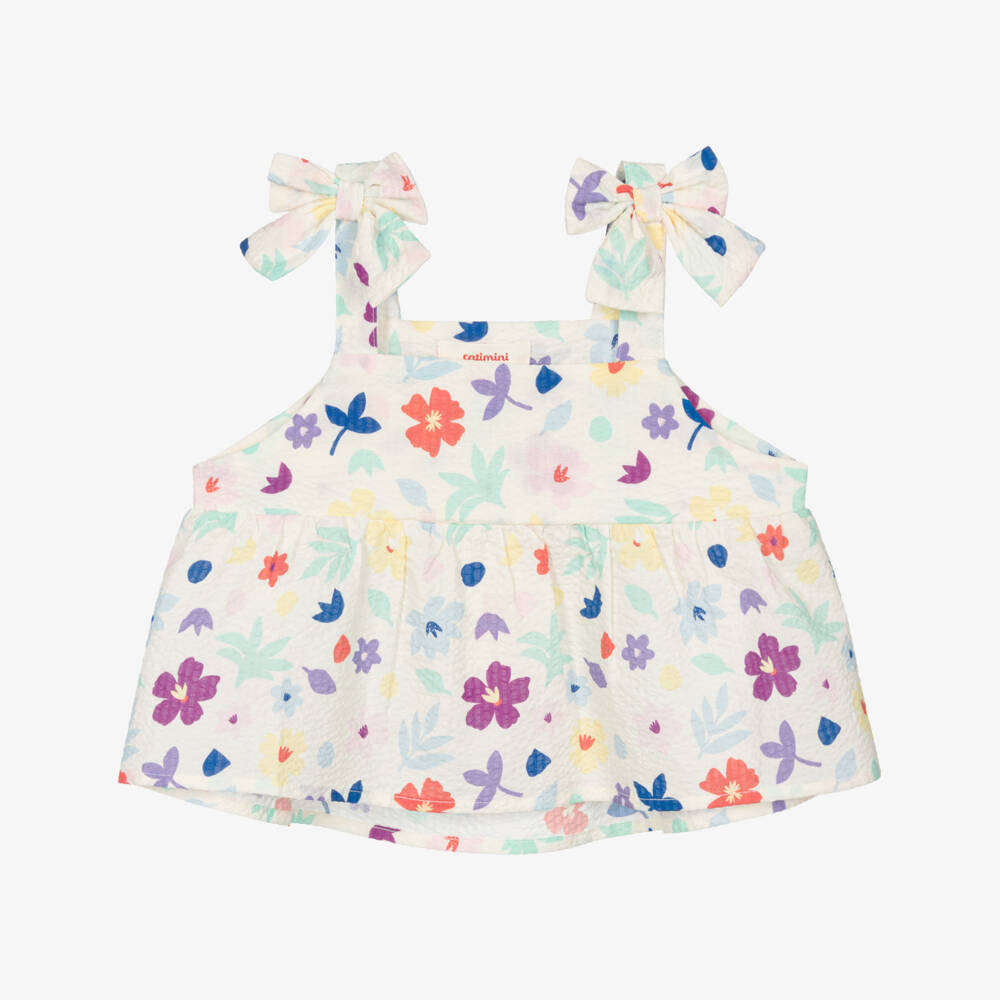 Catimini-Кремовая хлопковая блузка с цветочным узором для девочек | Childrensalon Outlet