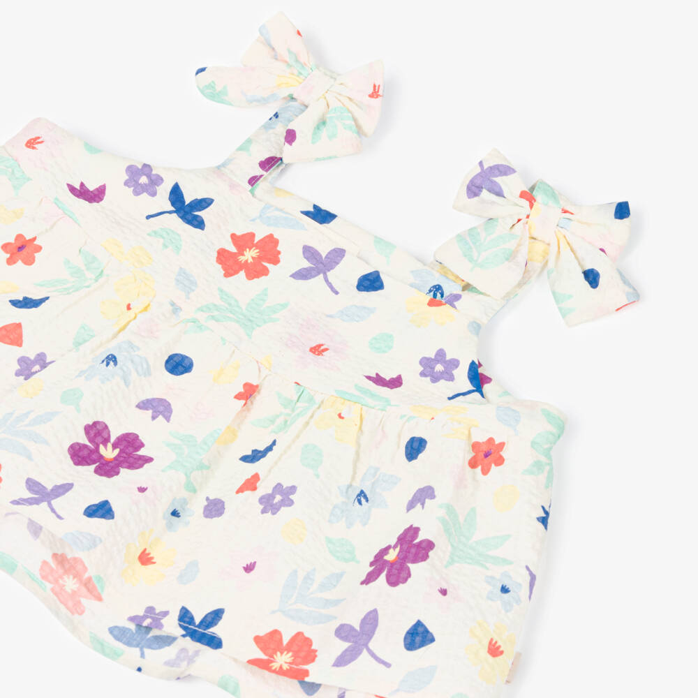 Catimini-Girls Ivory Cotton Floral Blouse | Childrensalon Outlet