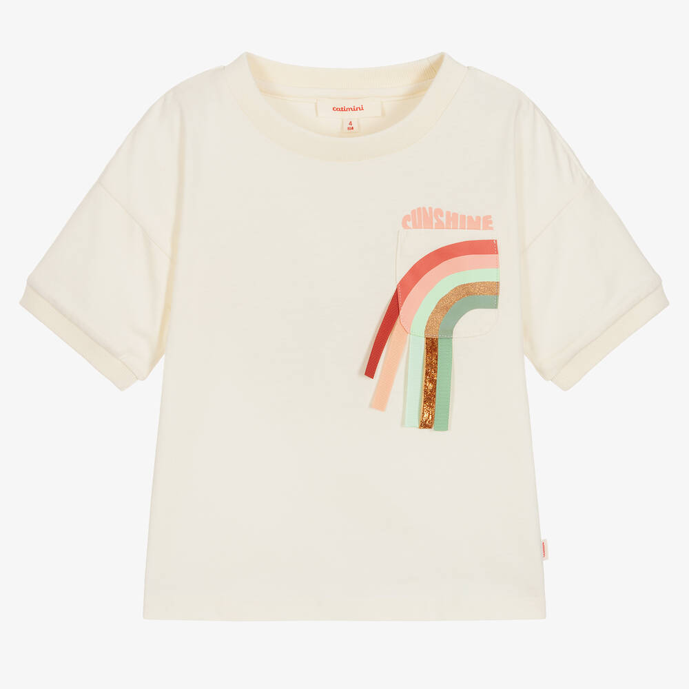 Catimini - Кремовая хлопковая футболка для девочек | Childrensalon