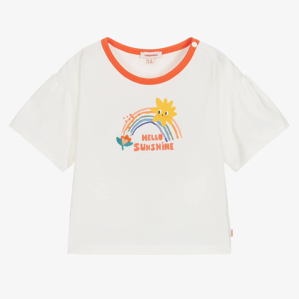 Catimini - Кремовая хлопковая футболка для девочек | Childrensalon