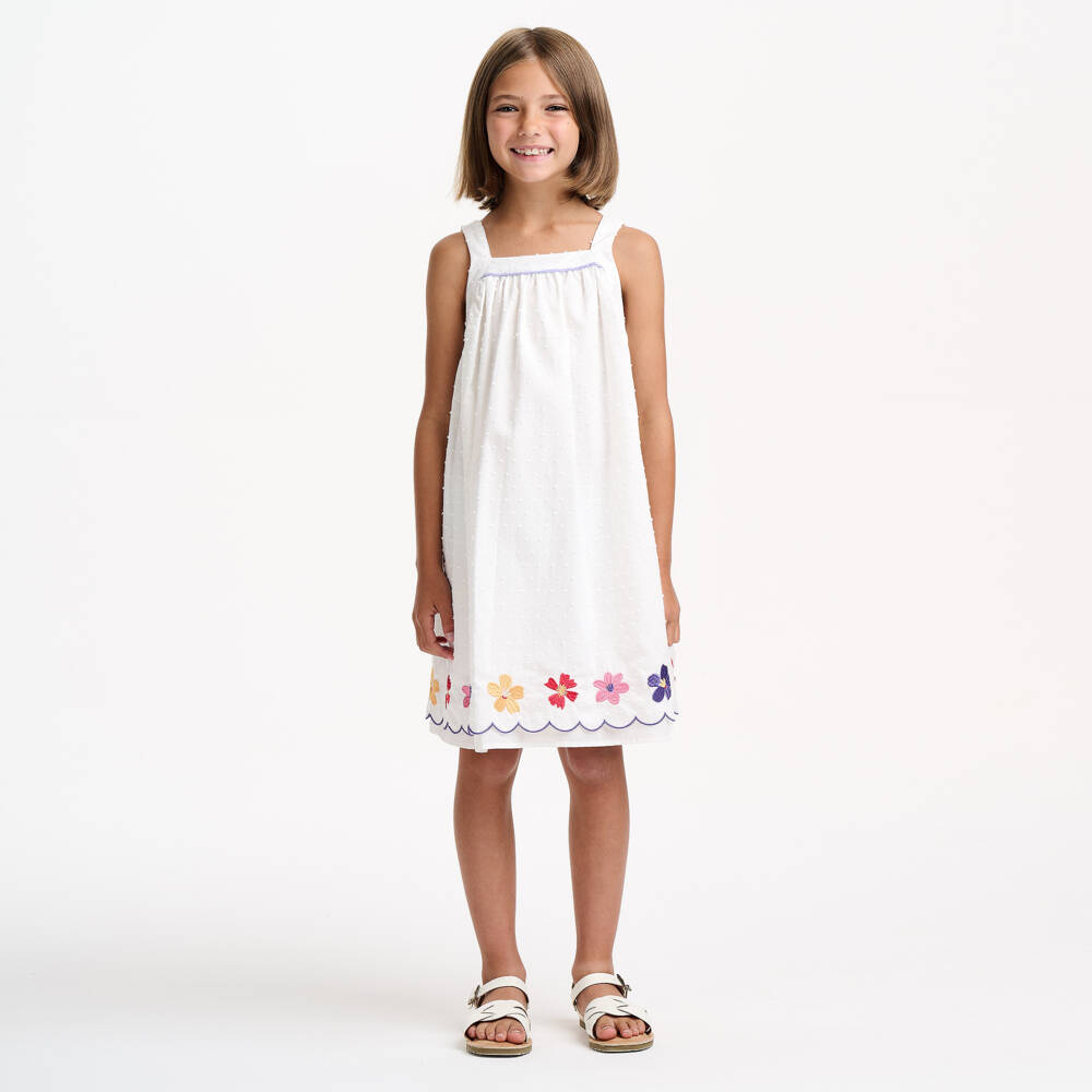 Catimini-Кремовое хлопковое платье с цветочным узором для девочек | Childrensalon Outlet