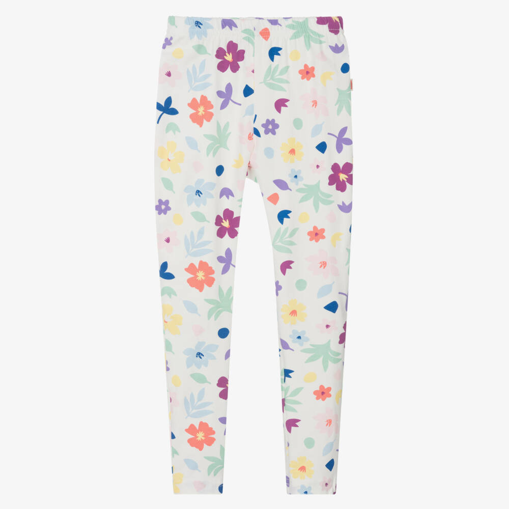 Catimini-Girls Ivory Floral Cotton Leggings | Childrensalon Outlet