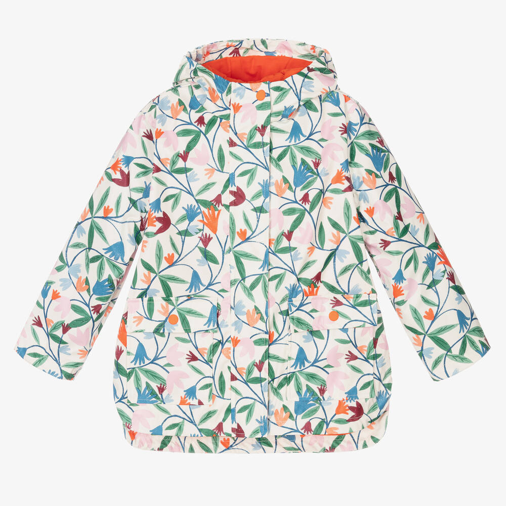 Catimini - Girls Ivory Floral Print Coat | Childrensalon