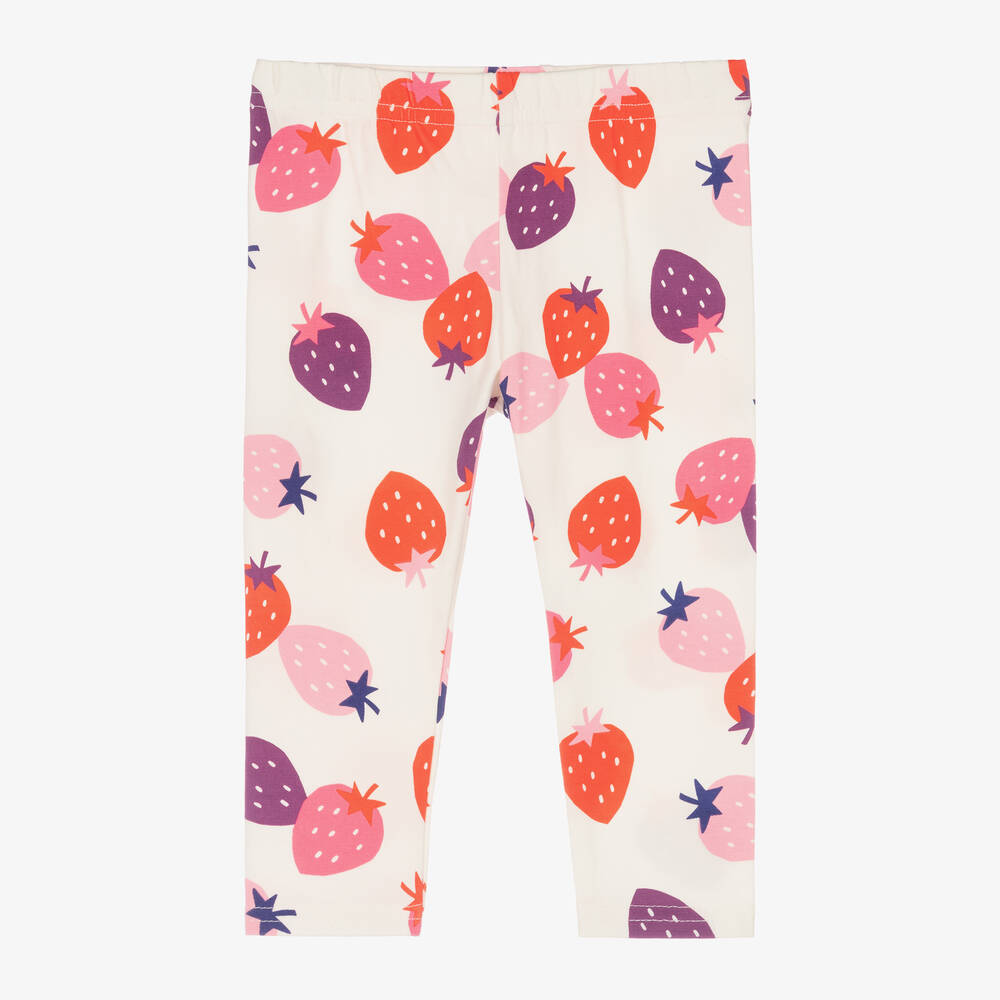 Catimini - Girls Ivory & Pink Strawberry Leggings | Childrensalon