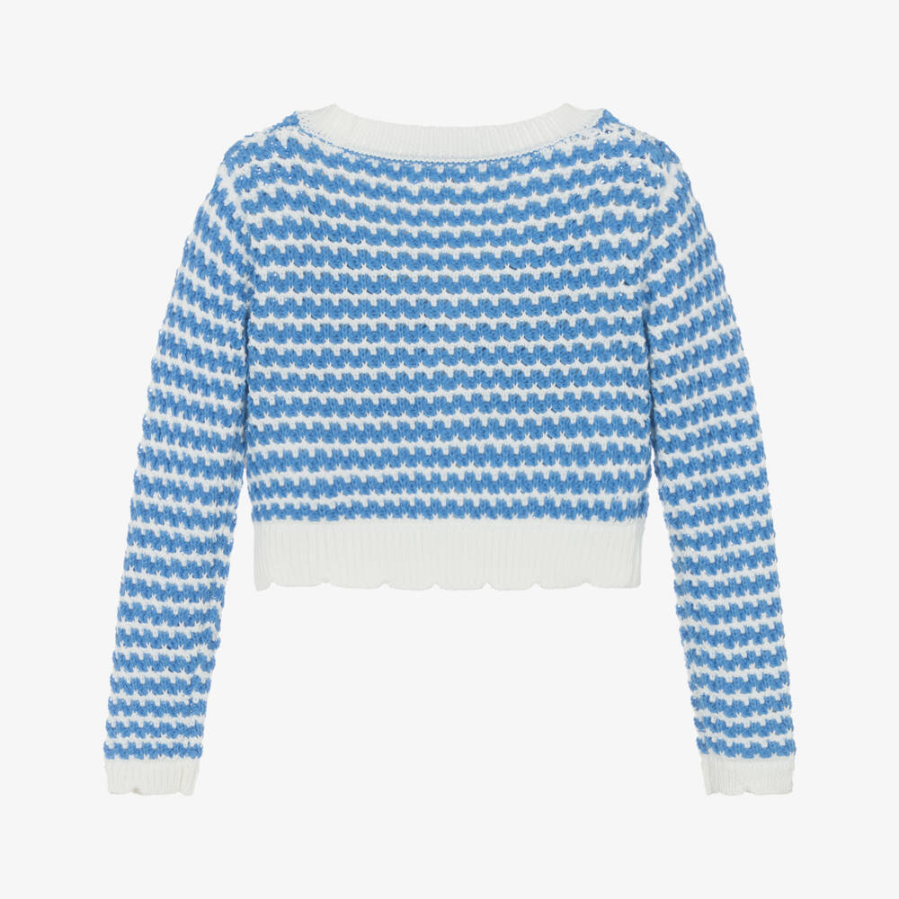 Catimini-كارديغان محبوك للفتيات باللون الأزرق والعاجي | Childrensalon Outlet