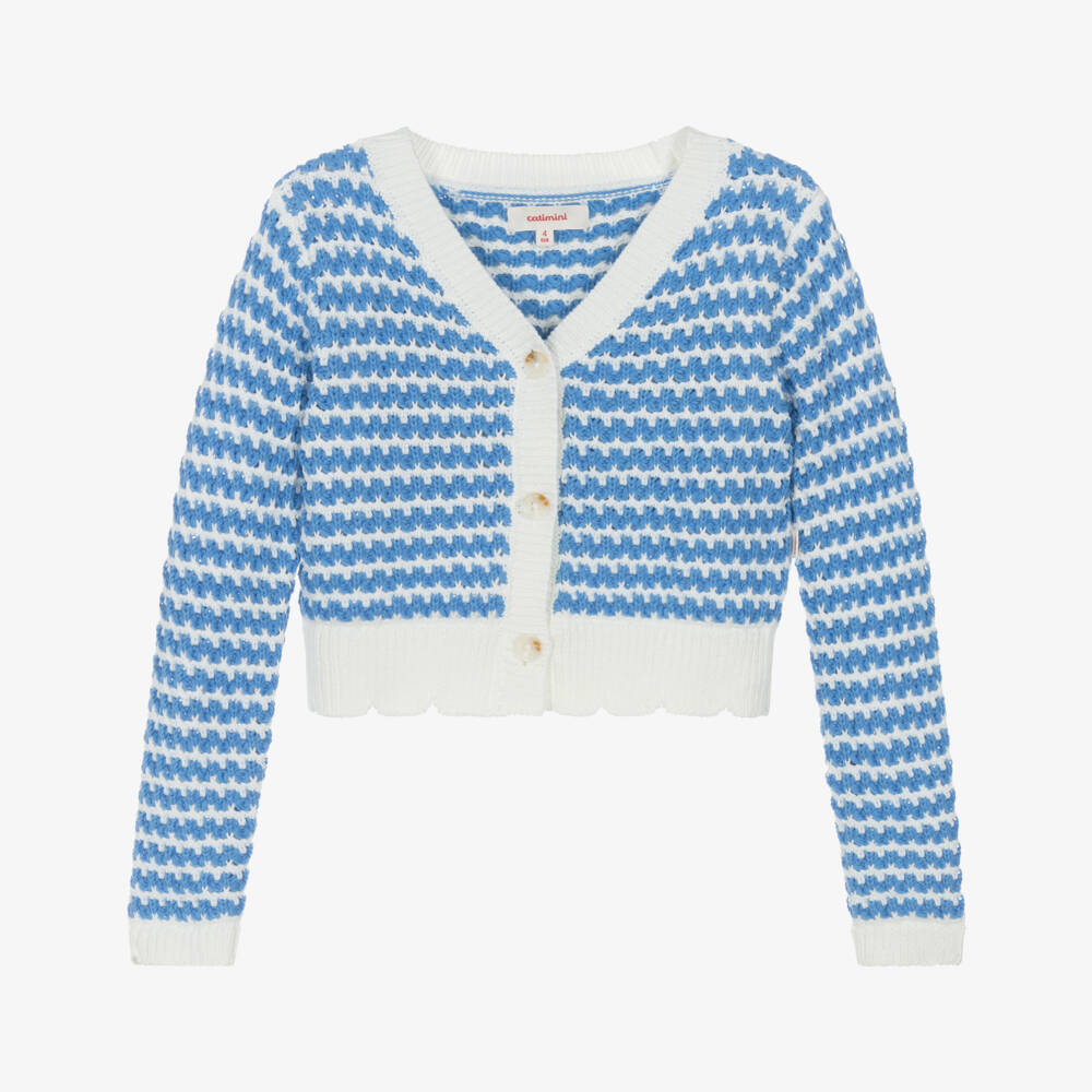 Catimini-Girls Knit Cardigan in Blue Ivory | Childrensalon Outlet