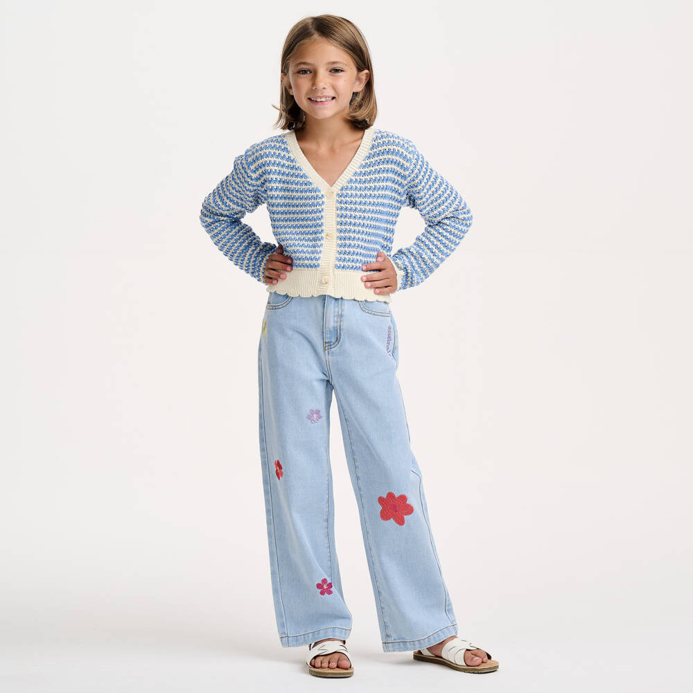 Catimini-كارديغان محبوك للفتيات باللون الأزرق والعاجي | Childrensalon Outlet