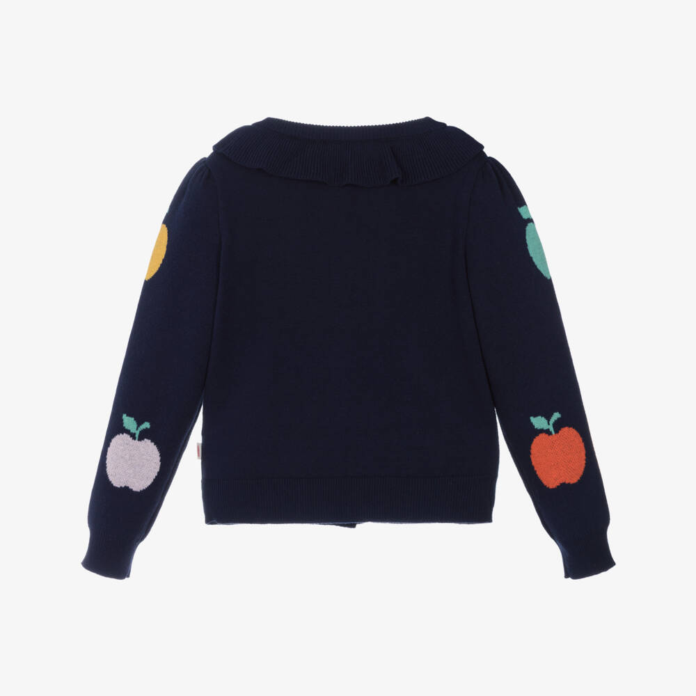 Catimini-Girls Navy Blue Cotton Knit Cardigan with Apple Motifs | Childrensalon Outlet