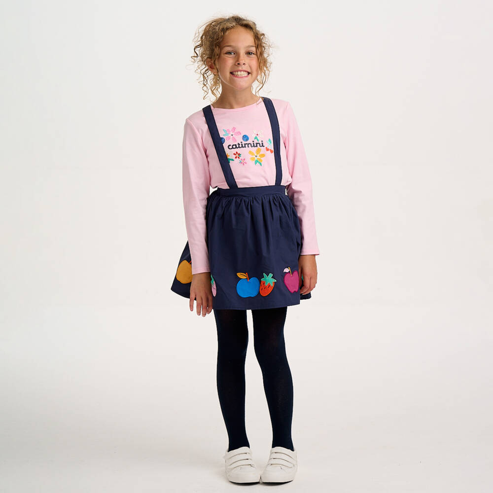 Catimini-Girls Navy Blue Cotton Skirt with Fruit Motifs | Childrensalon Outlet