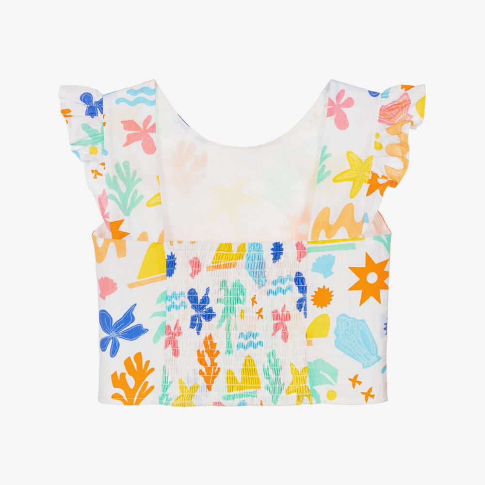 Catimini-Girls Off-White Seaside Print Cotton Top | Childrensalon Outlet
