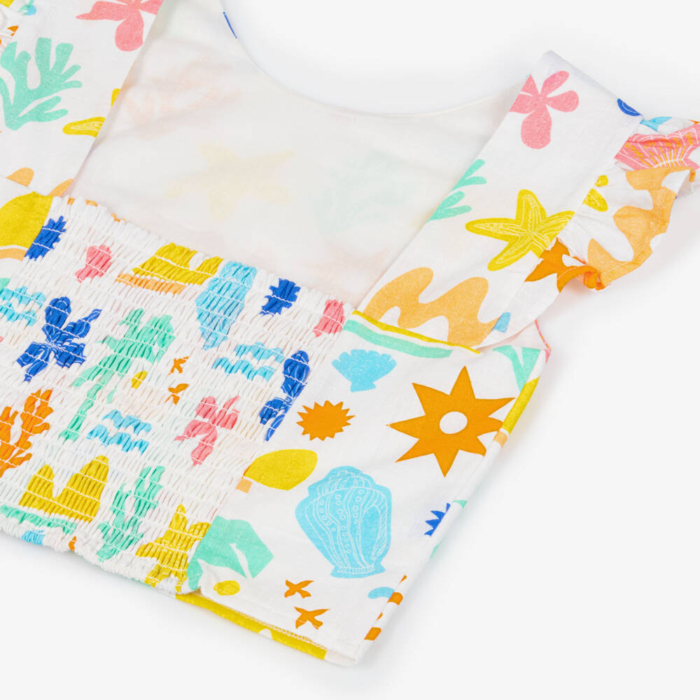 Catimini-Girls Off-White Seaside Print Cotton Top | Childrensalon Outlet