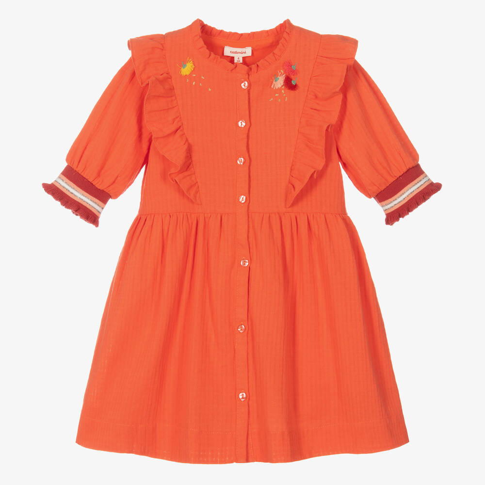 Catimini - Girls Orange Cotton Dress | Childrensalon