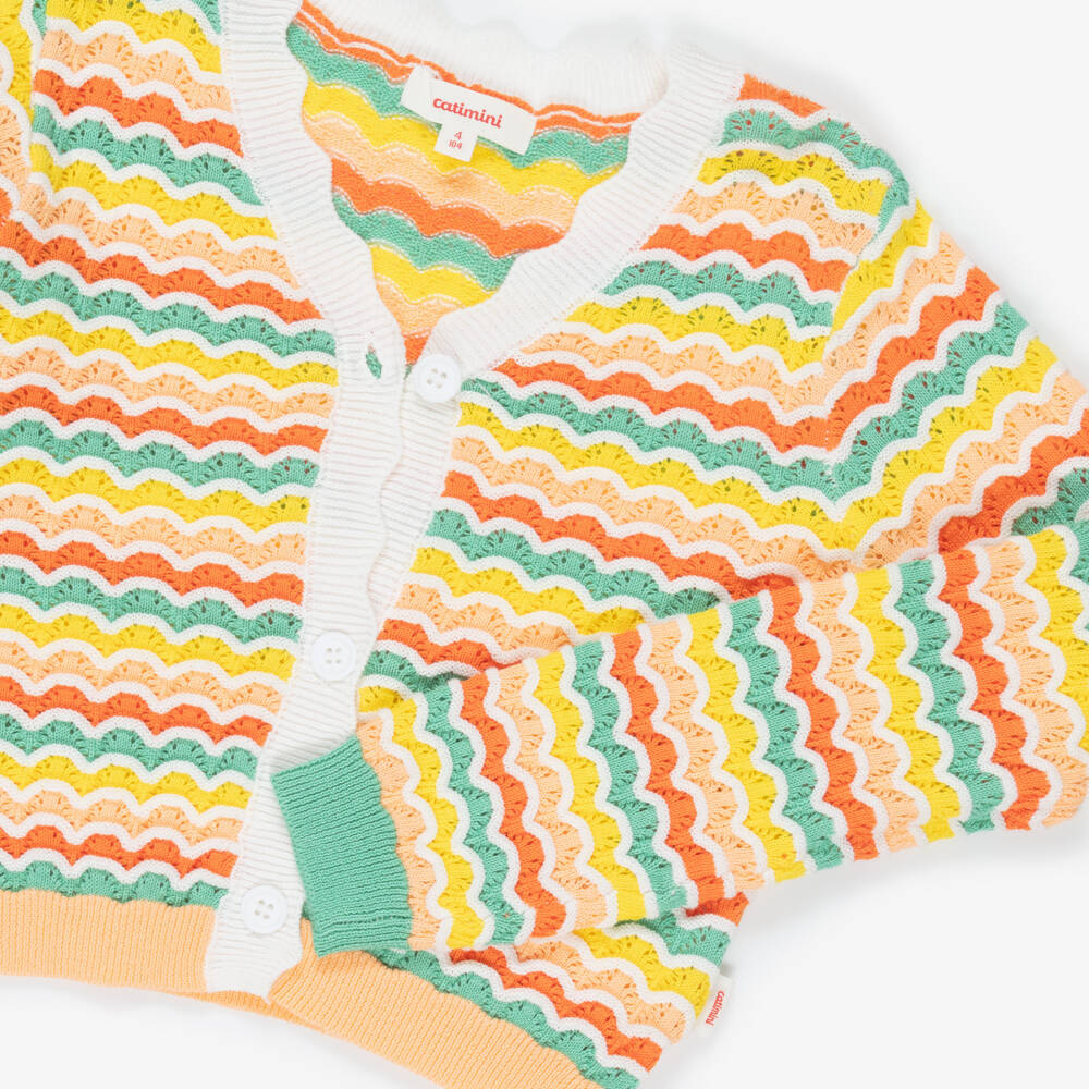 Catimini-Girls Orange Cotton Wavy Knit Cardigan | Childrensalon Outlet