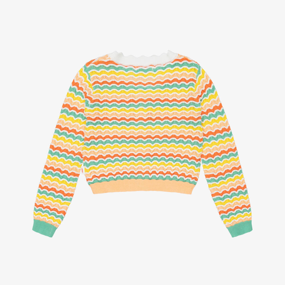 Catimini-Girls Orange Cotton Wavy Knit Cardigan | Childrensalon Outlet