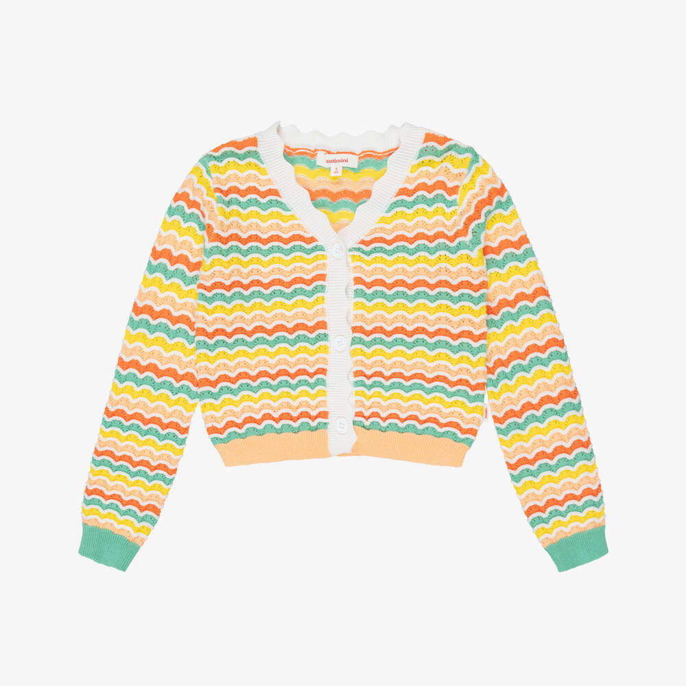 Catimini-Girls Orange Cotton Wavy Knit Cardigan | Childrensalon Outlet