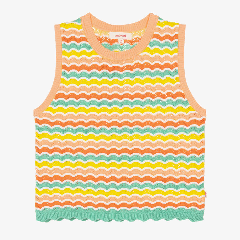Catimini-Girls Orange Cotton Wavy Knit Vest Top | Childrensalon Outlet