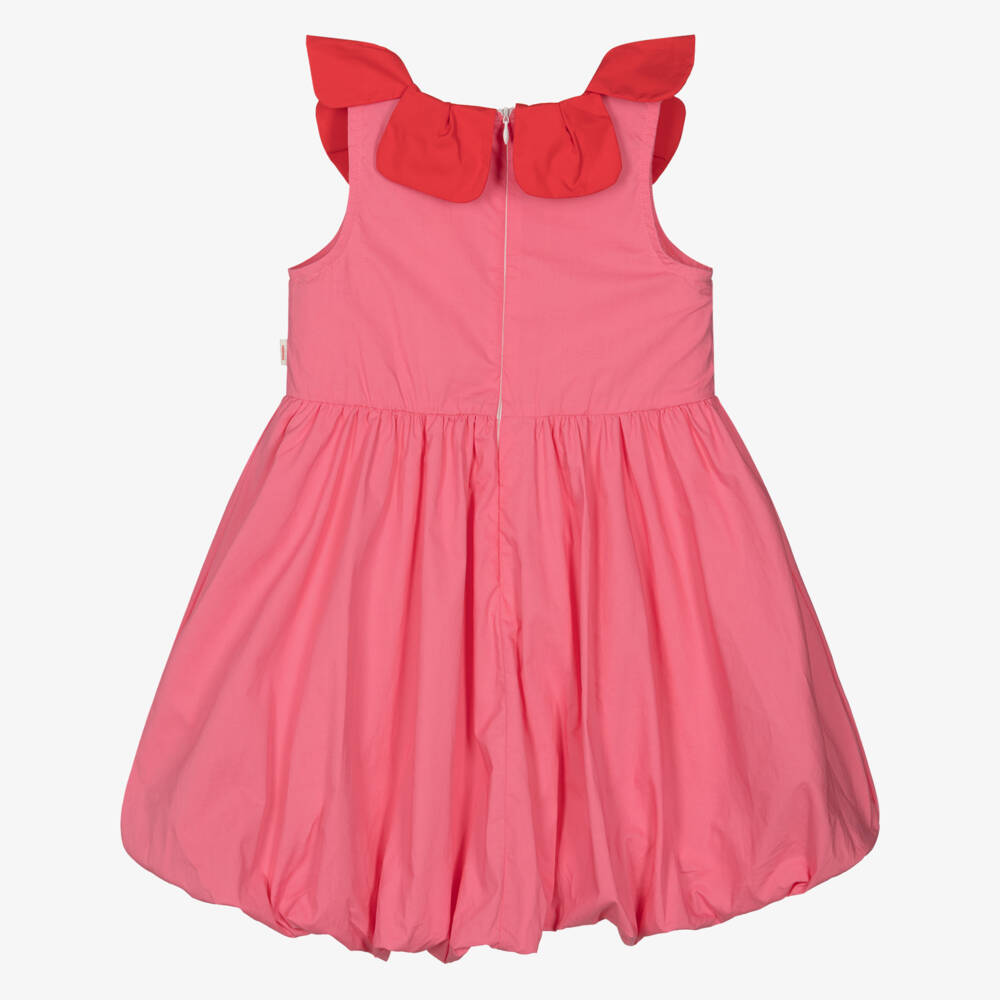 Catimini-Girls Pink Cotton Bubble Hem Dress with Petal Collar | Childrensalon Outlet