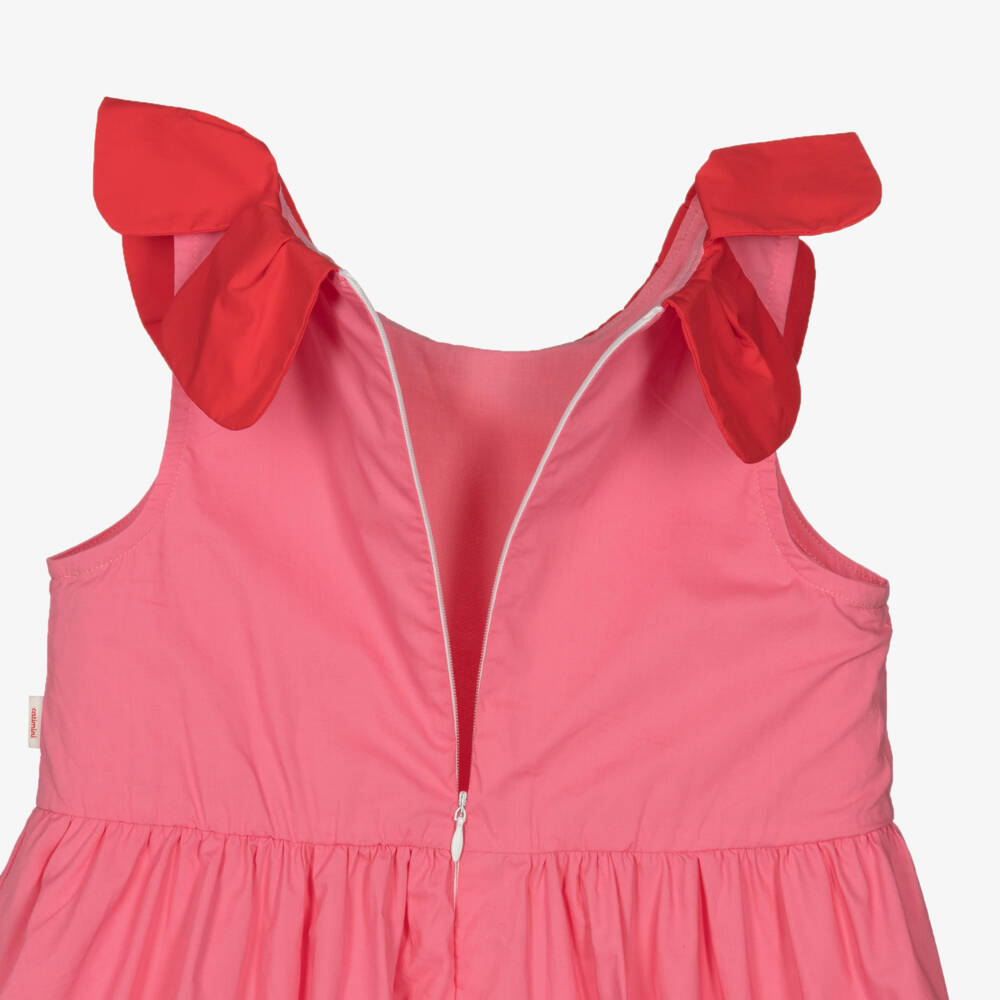 Catimini-Girls Pink Cotton Bubble Hem Dress with Petal Collar | Childrensalon Outlet