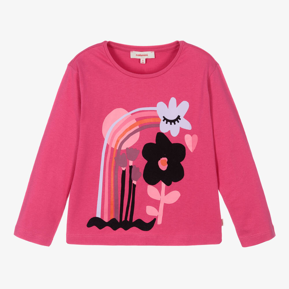 Catimini - Girls Pink Cotton Flower Top | Childrensalon