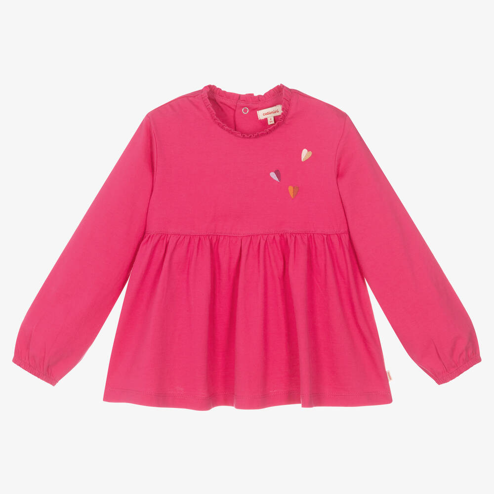 Catimini - Girls Pink Cotton Hearts Top  | Childrensalon