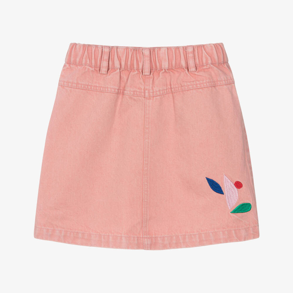 Catimini-Girls Pink Denim Skirt with Embroidered Flowers | Childrensalon Outlet
