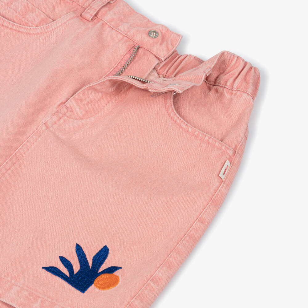Catimini-Girls Pink Denim Skirt with Embroidered Flowers | Childrensalon Outlet