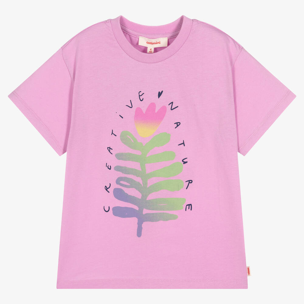 Catimini - T-shirt rose en coton à motif fille | Childrensalon