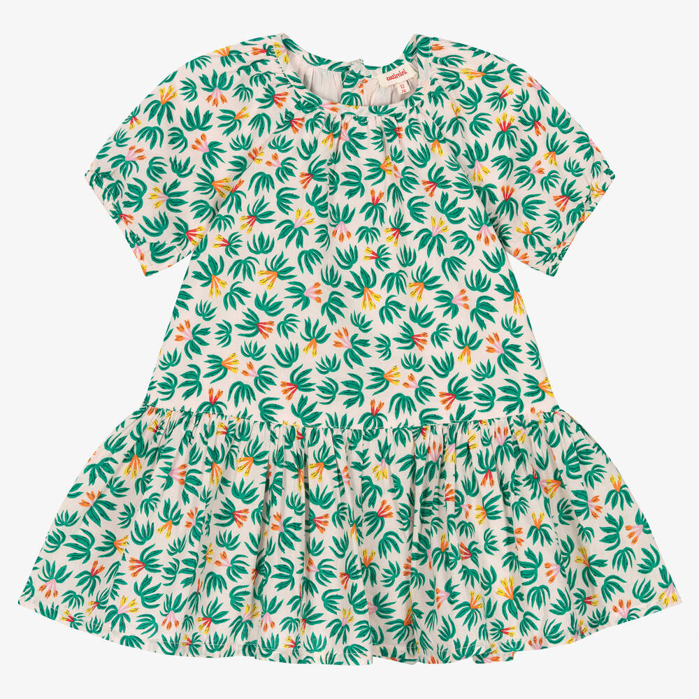 Catimini - Розово-зеленое платье из хлопка в цветочек | Childrensalon