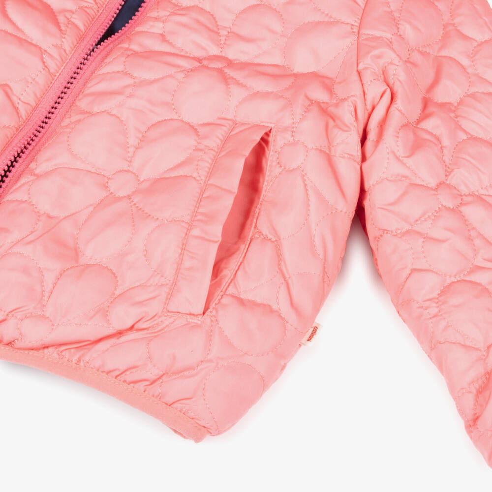 Catimini-Girls Pink & Navy Blue Floral Reversible Puffer Jacket | Childrensalon Outlet