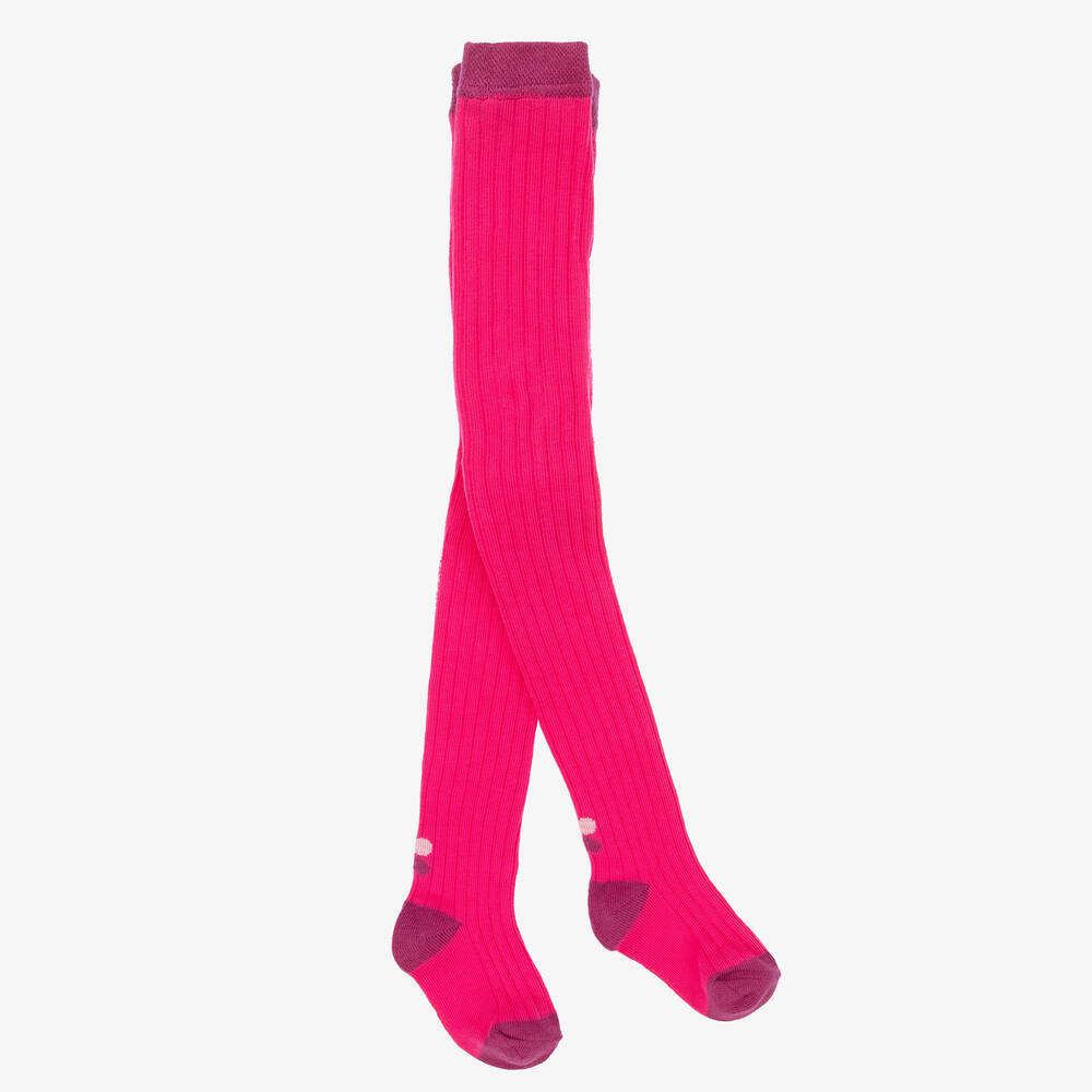 Catimini - Girls Pink Ribbed Cotton Tights | Childrensalon