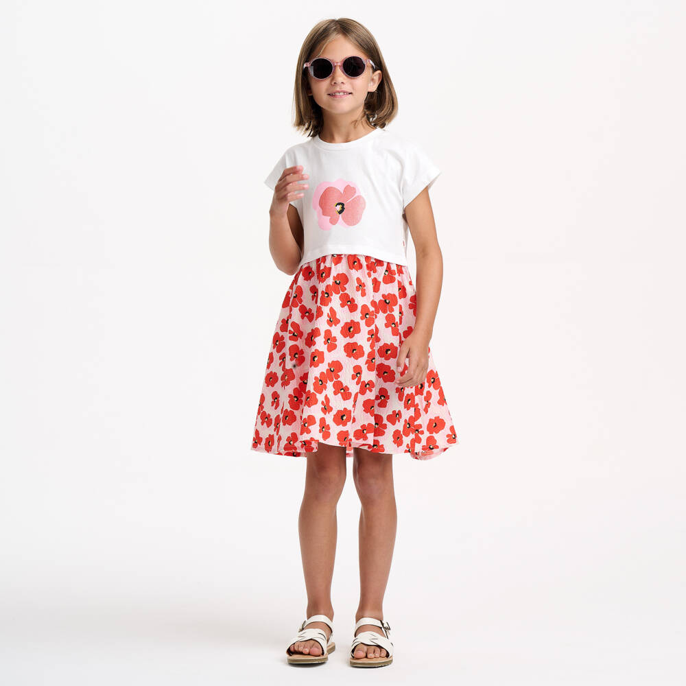 Catimini-فستان قطن فاخر للبنات بلون الخشخاش الزاهي | Childrensalon Outlet