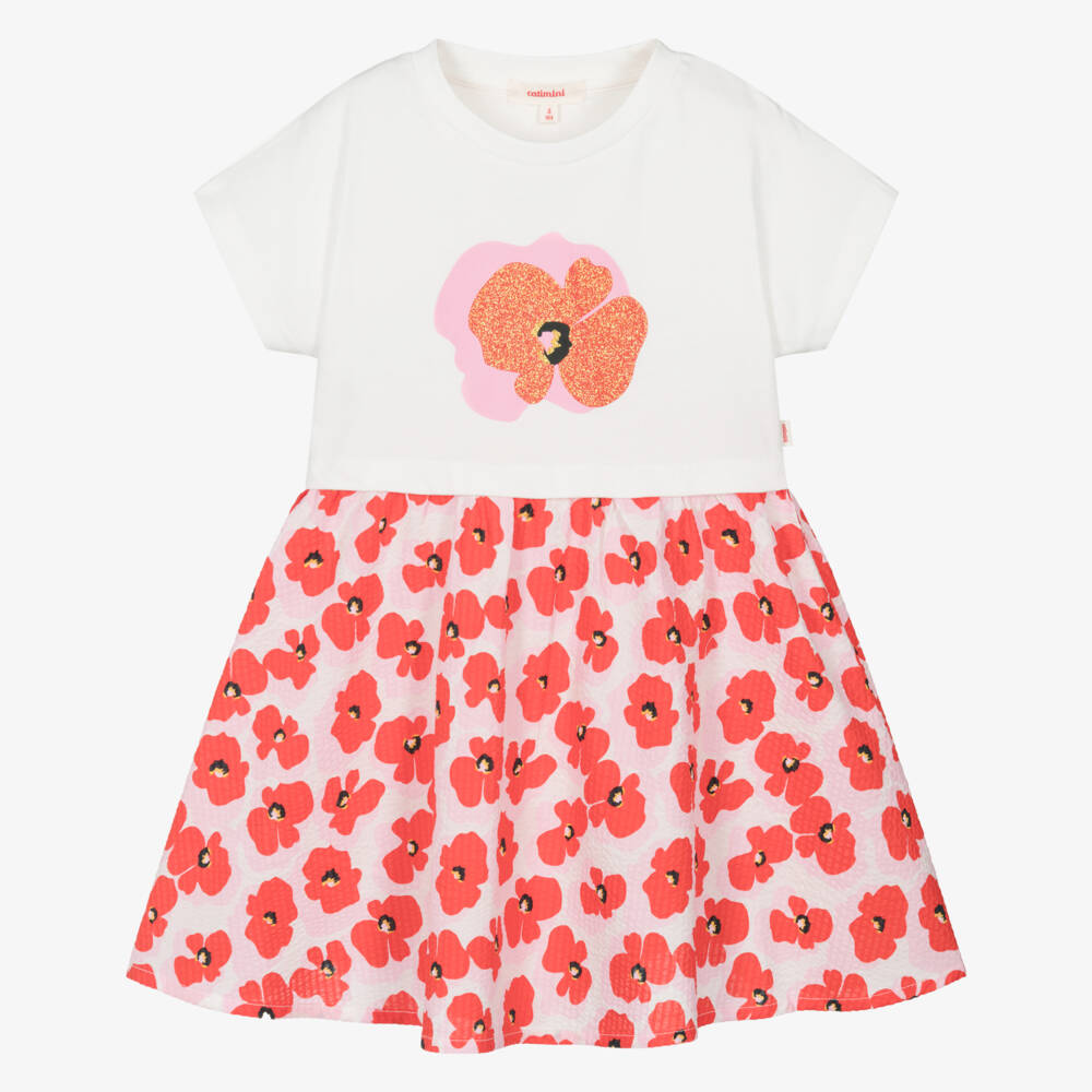 Catimini-Girls Radiant Poppy Cotton Dress | Childrensalon Outlet