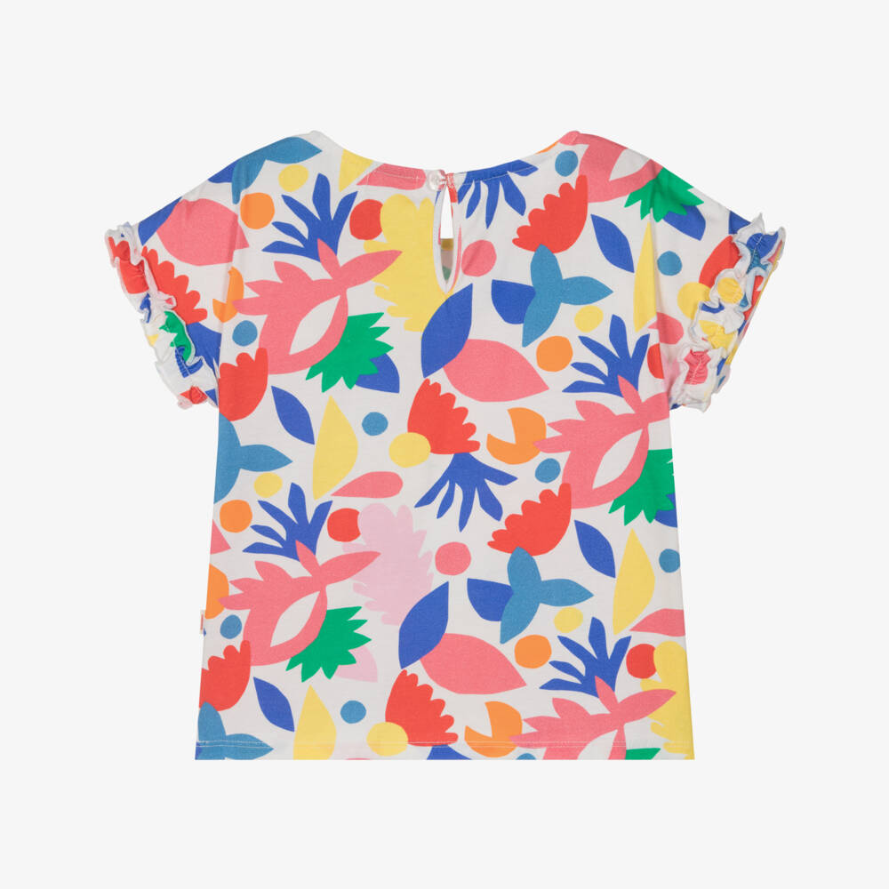 Catimini-Girls Red & Blue Cotton Floral T-Shirt | Childrensalon Outlet