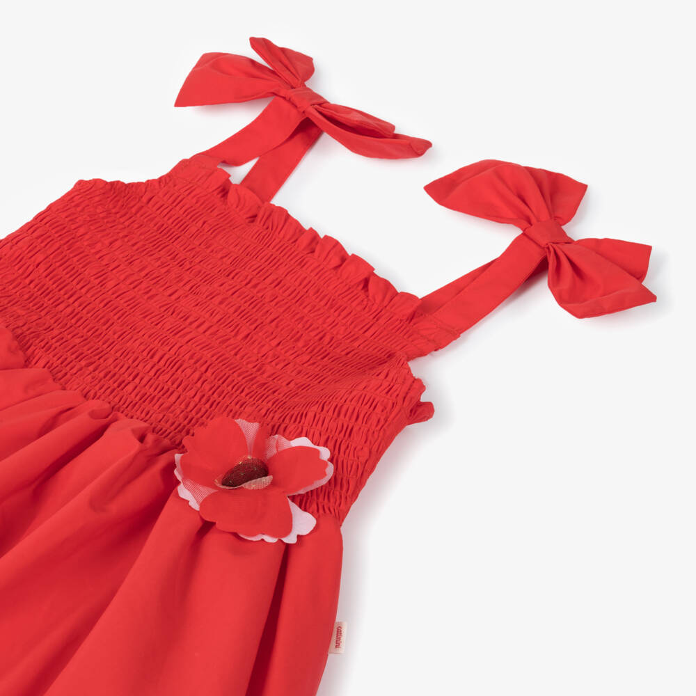Catimini-فستان بناتي قطن نقي بلون قرمزي بتصميم بالون | Childrensalon Outlet