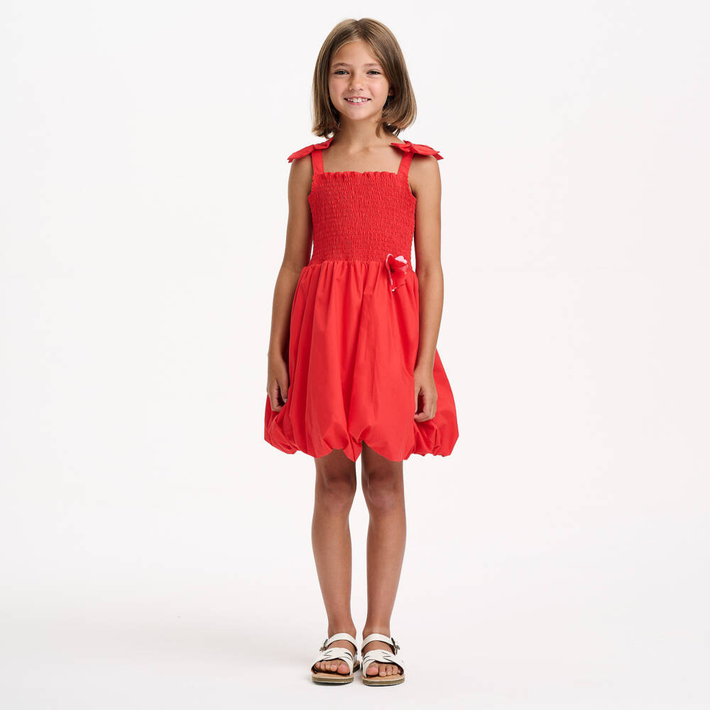 Catimini-فستان بناتي قطن نقي بلون قرمزي بتصميم بالون | Childrensalon Outlet