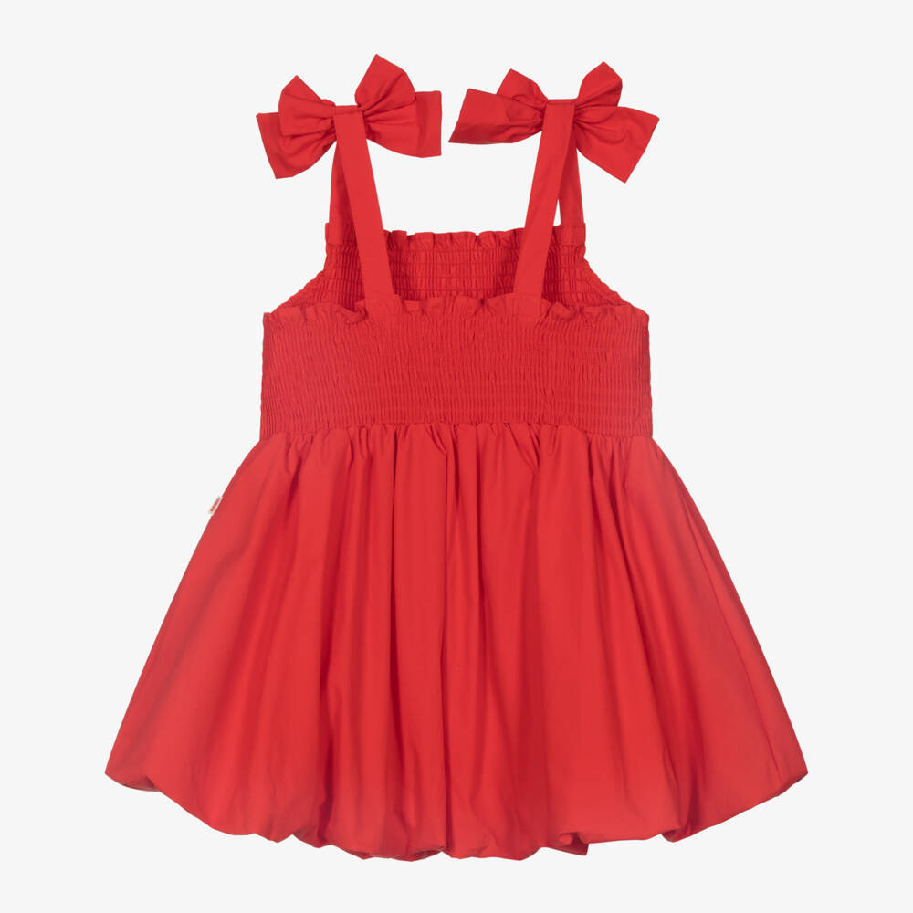 Catimini-فستان بناتي قطن نقي بلون قرمزي بتصميم بالون | Childrensalon Outlet