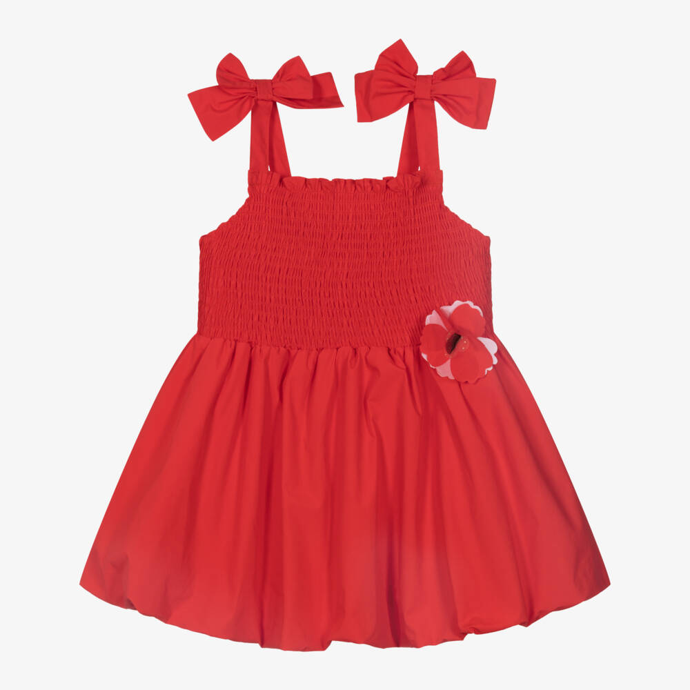 Catimini-Girls Scarlet Cotton Balloon Skirt Dress | Childrensalon Outlet