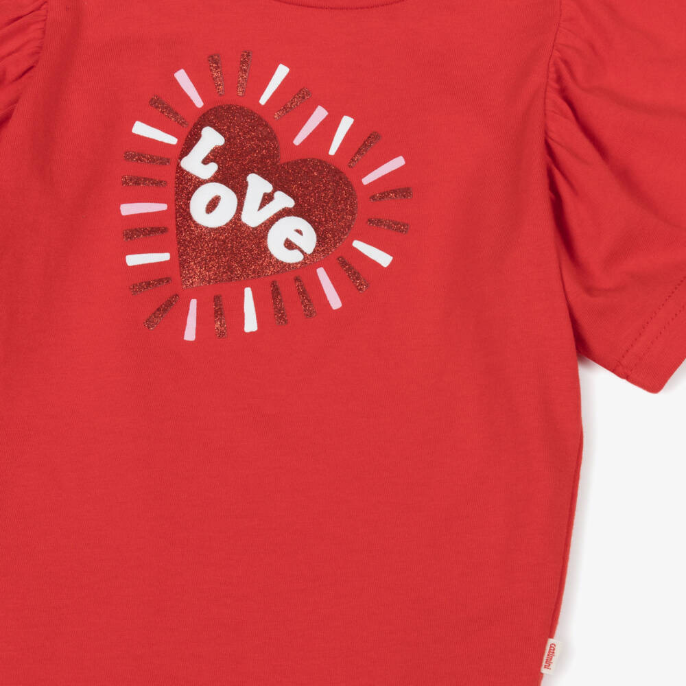 Catimini-Girls Scarlet Cotton Heart Tee | Childrensalon Outlet