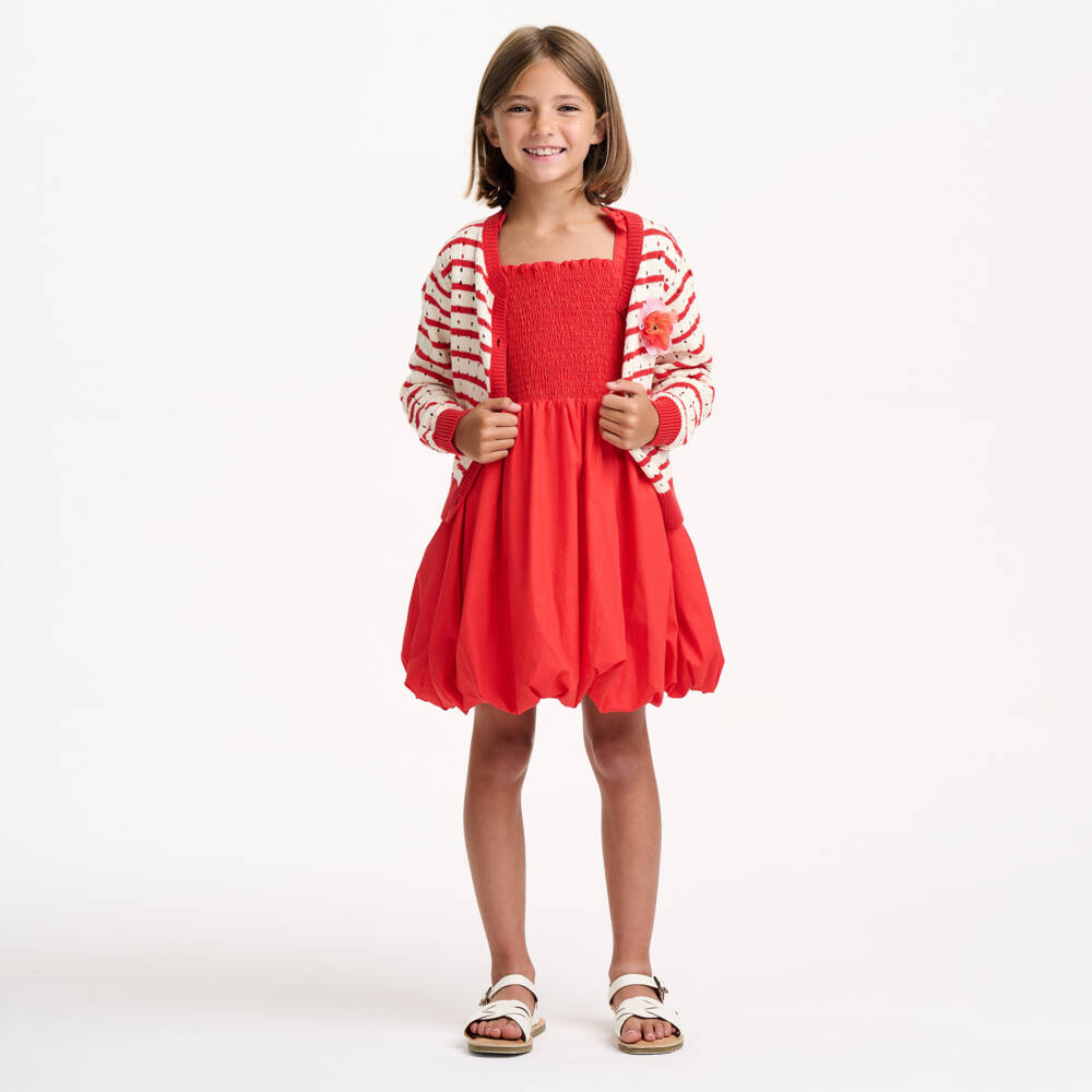 Catimini-Girls Striped Red & White Knit Cardigan | Childrensalon Outlet