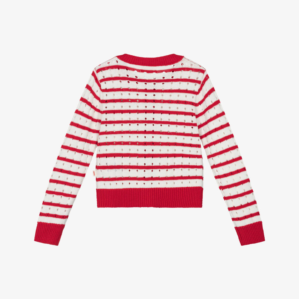 Catimini-Girls Striped Red & White Knit Cardigan | Childrensalon Outlet