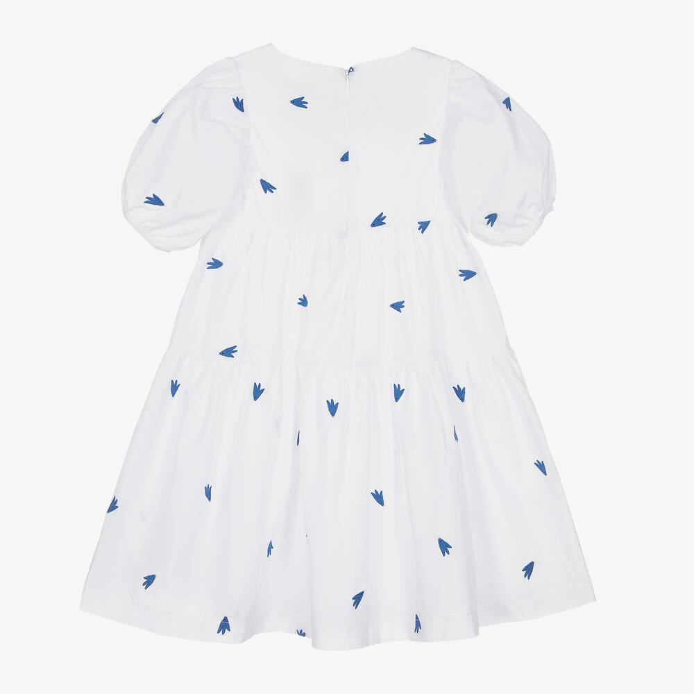 Catimini-Белое хлопковое платье с голубыми птичками | Childrensalon Outlet