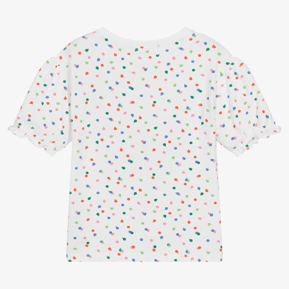 Catimini-Girls White Cotton Polka Dot T-Shirt | Childrensalon Outlet