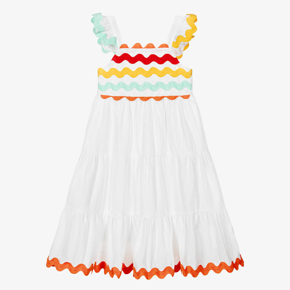 Catimini-Girls White Cotton Sun Dress with Ric Rac Trims | Childrensalon Outlet