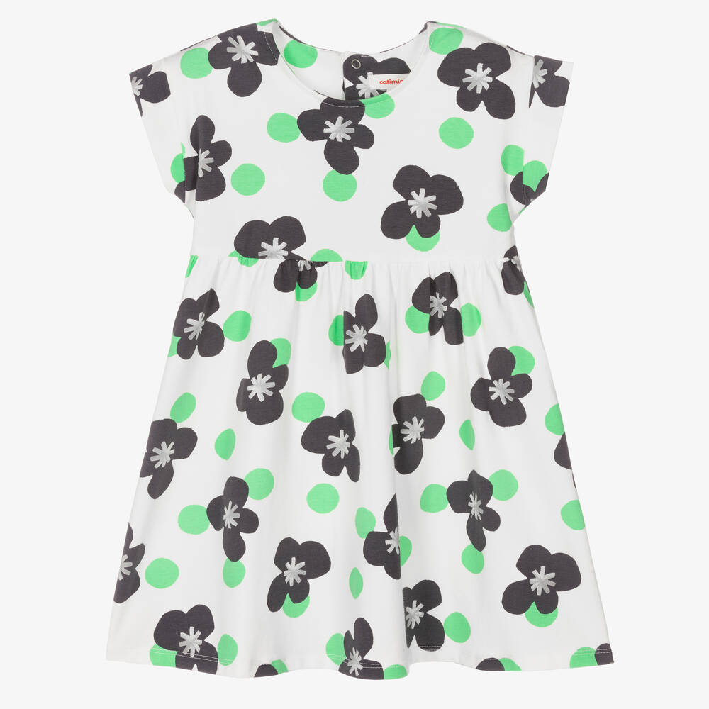 Catimini - Girls White Floral Print Dress | Childrensalon