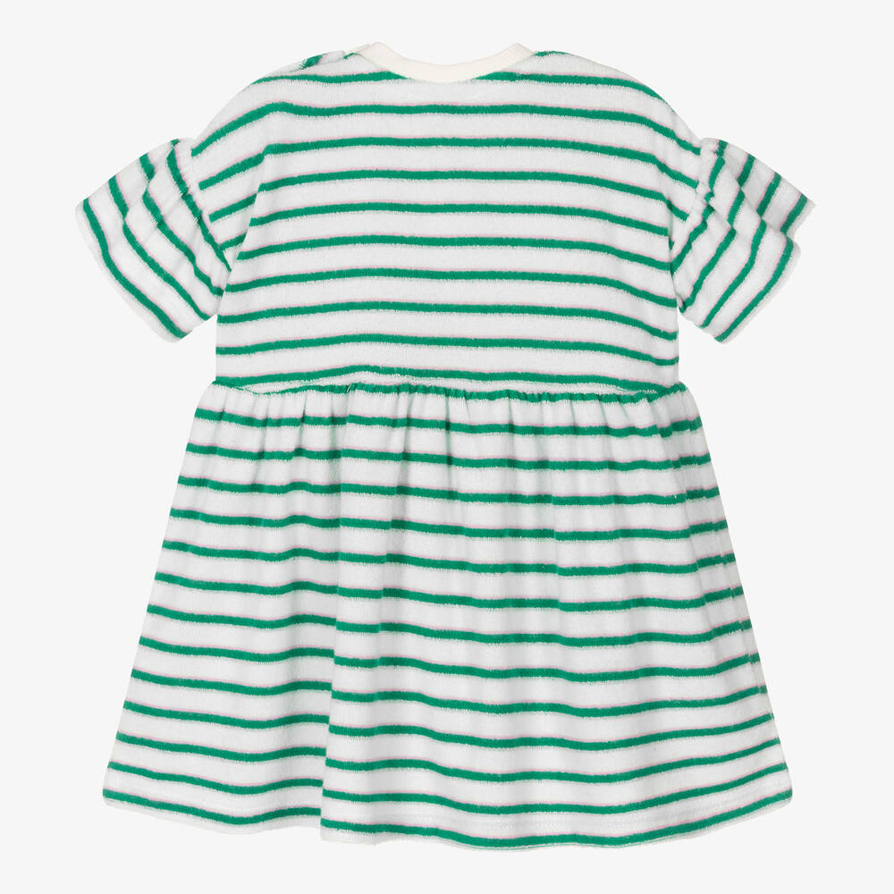 Catimini Robe eponge blanche et verte rayee Childrensalon Outlet