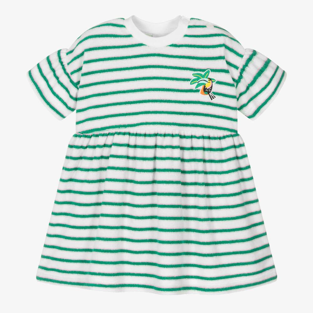 Catimini - Girls White & Green Striped Towelling Dress | Childrensalon