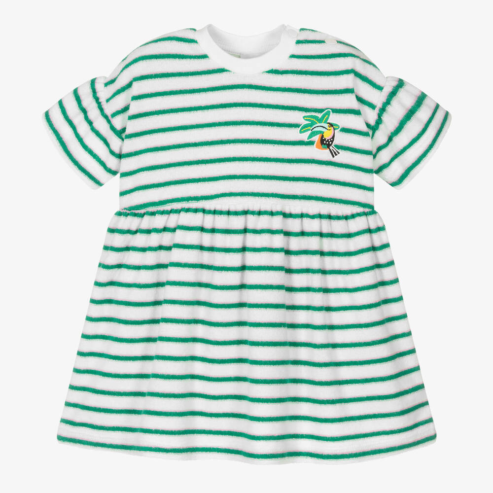 Catimini - Robe éponge blanche et verte rayée | Childrensalon