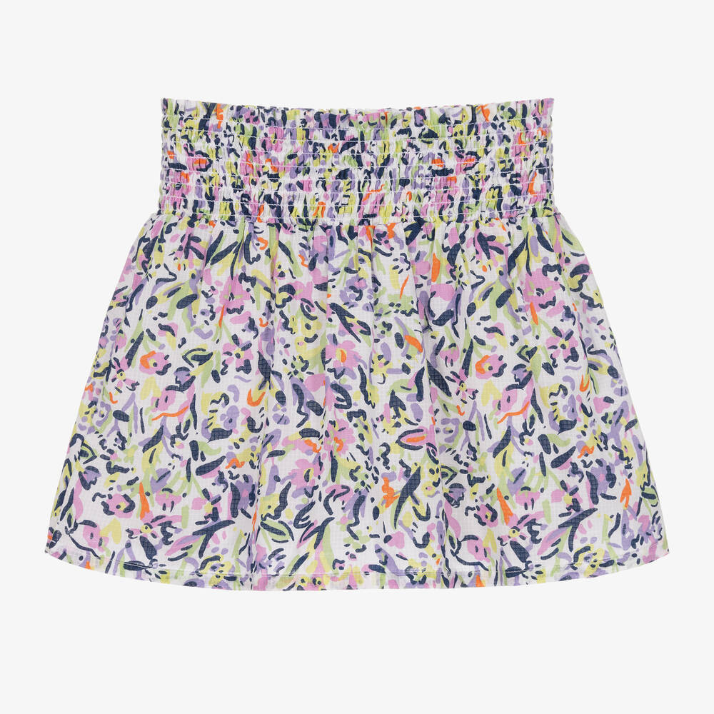 Catimini - Girls White & Purple Floral Cotton Skirt | Childrensalon