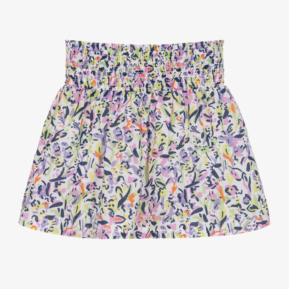 Catimini-Girls White & Purple Floral Cotton Skirt | Childrensalon Outlet